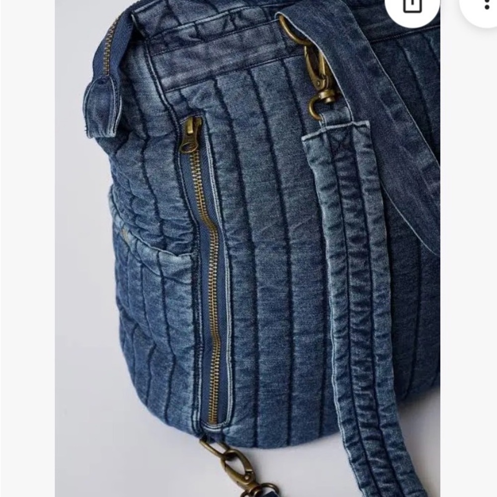 Quilted Denim Convertible Backpack Tote - Blue - Picture 4 of 4